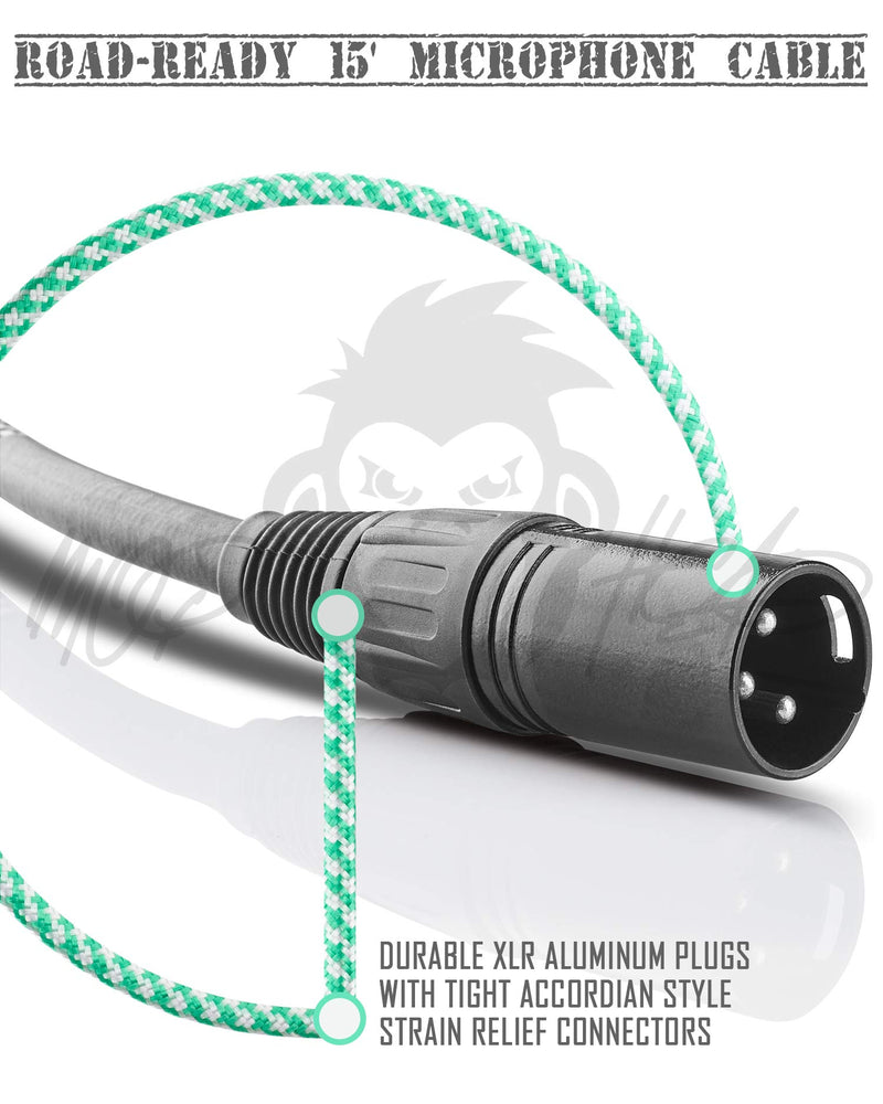 [AUSTRALIA] - Mophead 15 Foot Double Insulated and Road Ready Tweed Braided XLR Male to XLR Female Microphone Cable Green Candy Stripe 