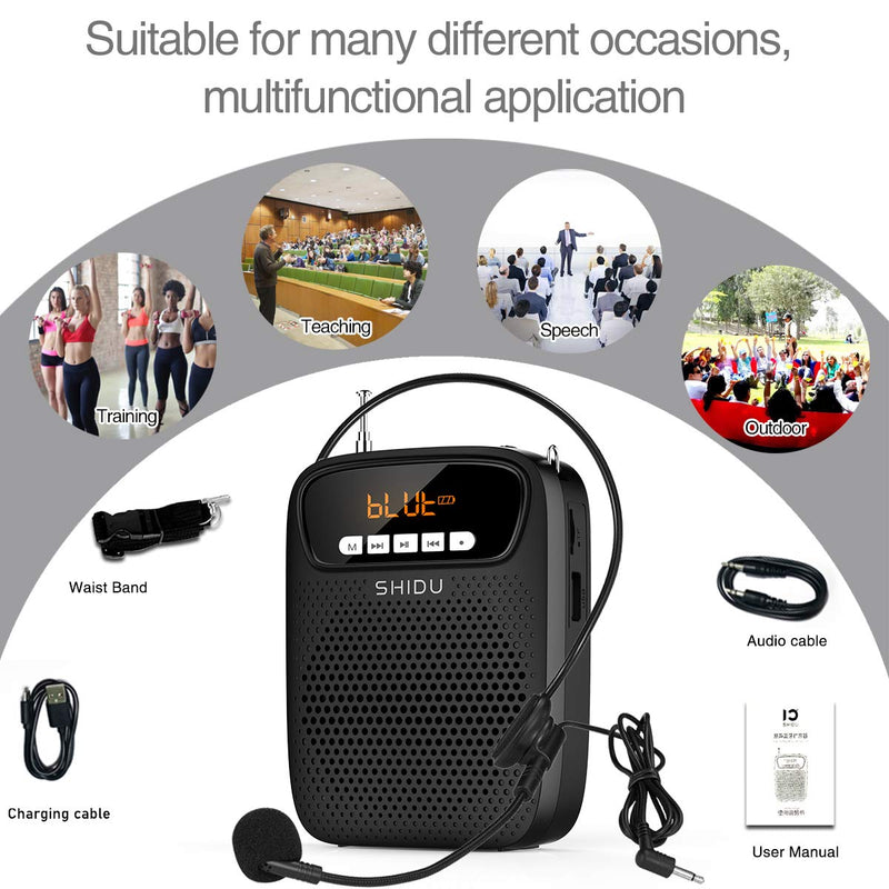 [AUSTRALIA] - SHIDU S278 15W Lightweight Portable Rechargeable Mini Voice Amplifier with Headset Microphone Supports Bluetooth/Recording/FM Radio/MP3 for Teachers, Tour Guides and More 