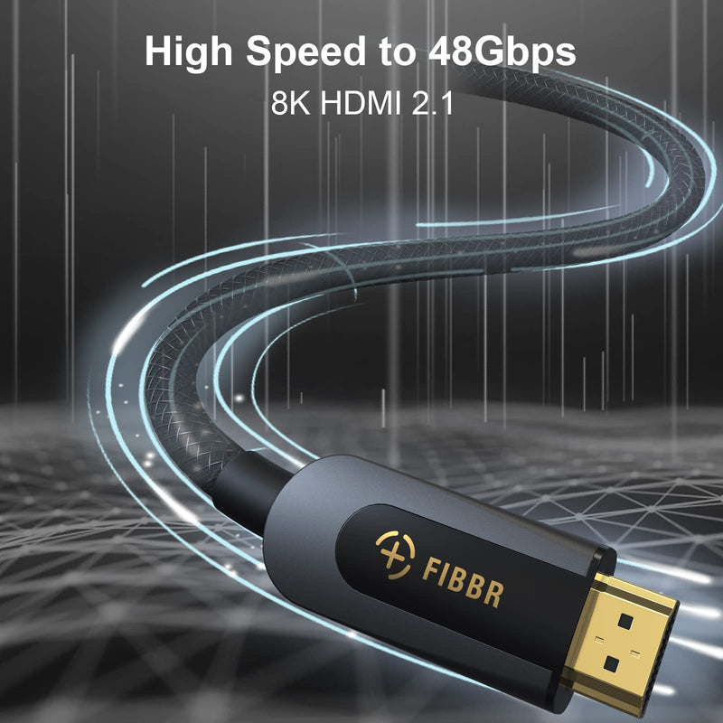 FIBBR 8K Ultra High Speed Certified HDMI 2.1 Cable, 48Gbps UHD Gold-Plated Connectors Braided HDMI Cable Compatible with Monitor, Laptop(PC),PS5, PS4, Xbox One, Fire TV, Apple TV & More (9.84ft) 9.84ft