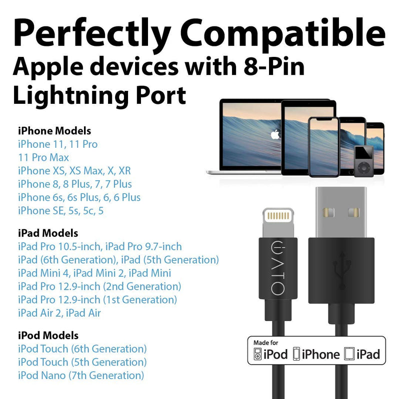 iATO Lightning Cable [Apple MFi Certified] iPhone Charger Cable. Fast Charging Lightning to USB Wire for iPhone 12 Mini Pro Max SE 11 Pro Max XR Xs Max X 10 8 7 6s 6 Plus 5s 5c 5 iPad iPod. 1m. Black Coal Black 3.3FT/1M