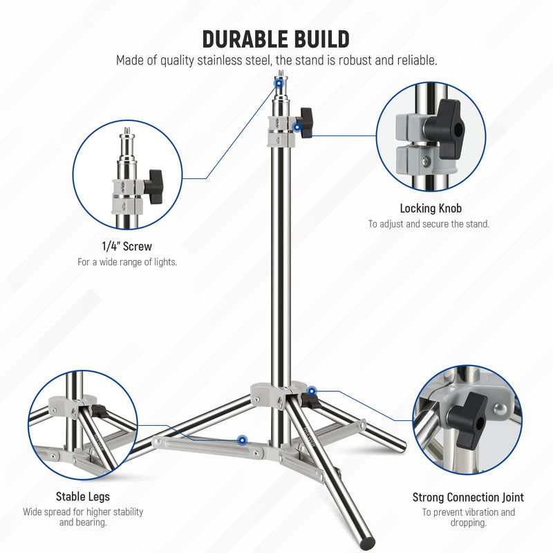 NEEWER 32"/80cm Photography Light Stand, Adjustable Stainless Steel Table Tripod Photography Stand with 1/4" Mounting Screw for Reflector Softbox LED Ring Light Umbrella, ST80SS