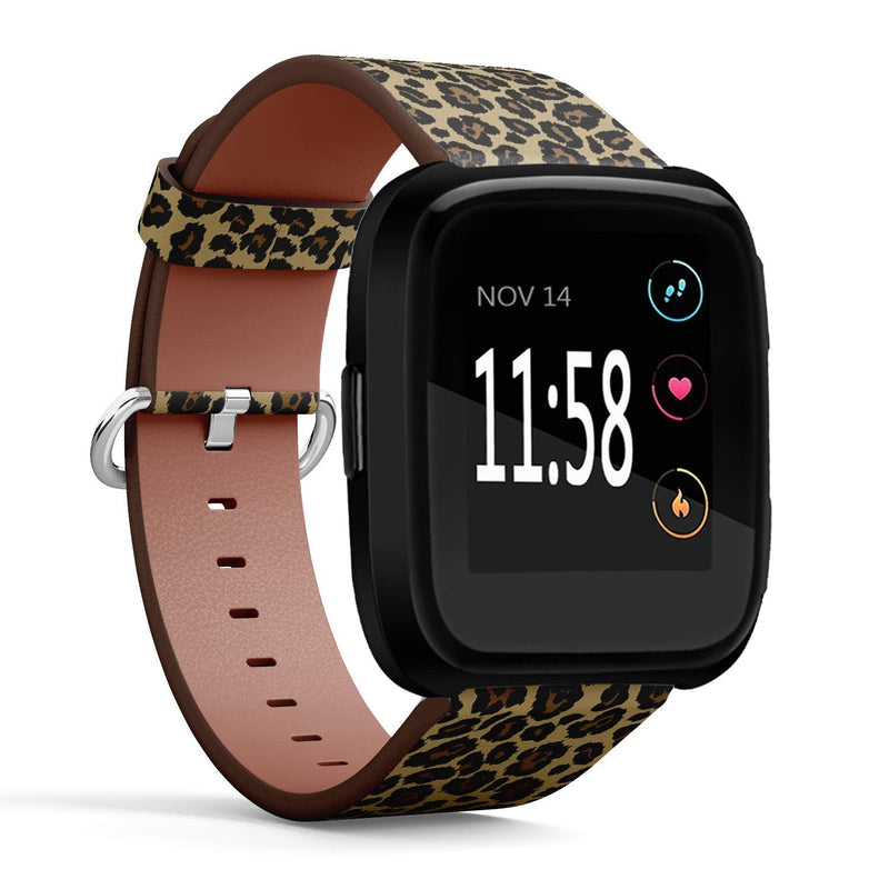 Compatible with Fitbit Versa/Versa 2 / Versa LITE/Leather Watch Wrist Band Strap Bracelet with Quick-Release Pins (Leopard Design)