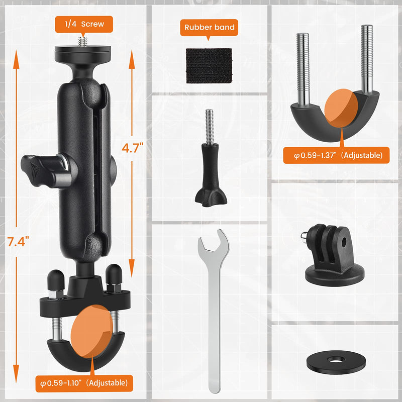 [AUSTRALIA] - CAMOLO Camera Mount Holder Motorcycle Action Camera Mount Holder 360° Handlebar Camera Mount with 1/4 Thread for Moto Bicycle Handlebar for GoPro Hero 10/9/8/7/6/5/4 Action Cameras and More 