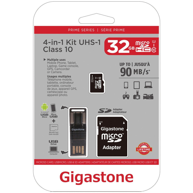 Gigastone GS-4IN1600X32GB-R Prime Series microSD Card 4-in-1 Kit (32GB), Multicolored
