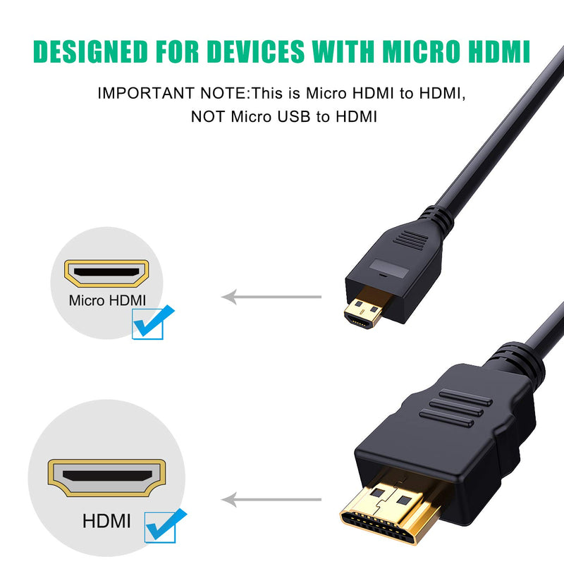Smraza Micro HDMI to HDMI Cable, 2 PCS 6 Feet 4K Ultra HD Micro HDMI Cable Male to Male, Compatible for Raspberry Pi 4/3 B/3 B+, GoPro Hero, Action Camera/Cam