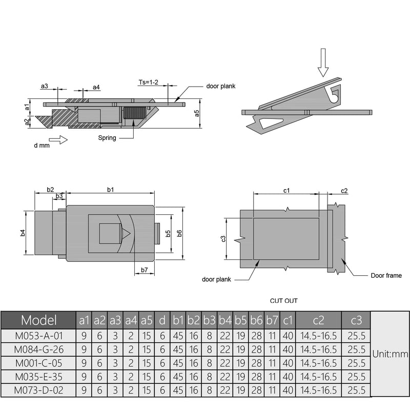 MroMax Plastic Slide Latch Window Door Inside Pull Rectangular 61mm Length Grey 6pcs