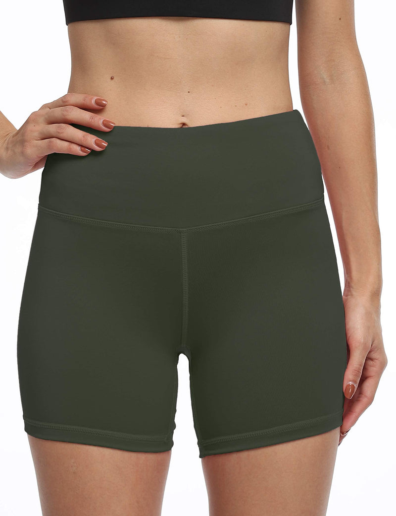 YUANRANER Workout Shorts for Women High Waist Biker Yoga Running Athletic Short with Pockets 5"-army Green-only 1 Waist Pocket Large