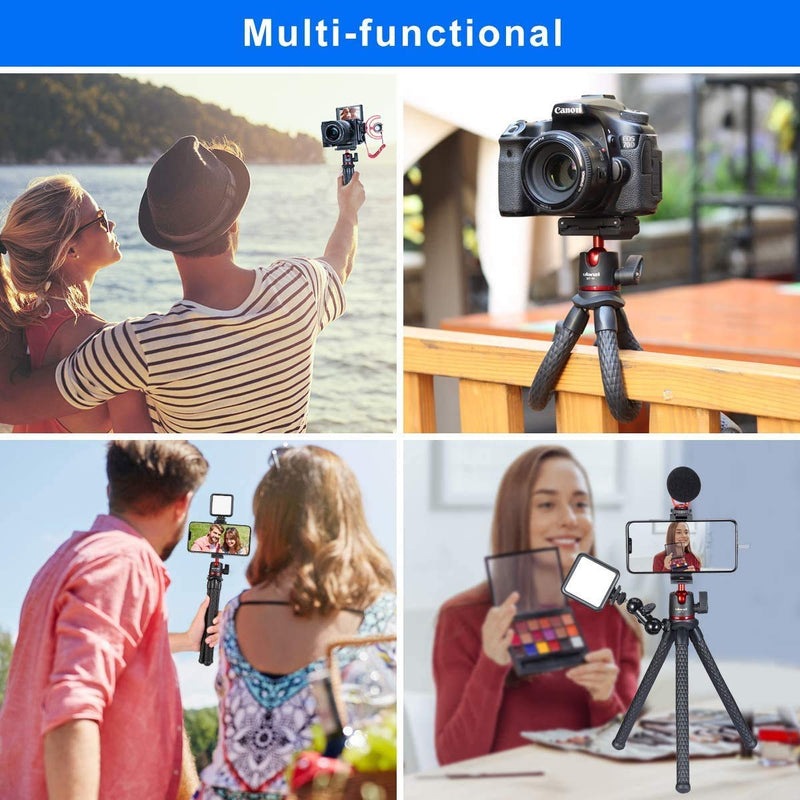 Camera Flexible Tripod, Octopus Phone Tripod with Remote Phone Clip with Cold Shoe Compatible with iPhone 11/11 Pro/11 Pro Max/XS/8 Plus, Mini Camera Vlog Tripod for Gopro Hero 8 Sony Canon Nikon DSLR MT-11