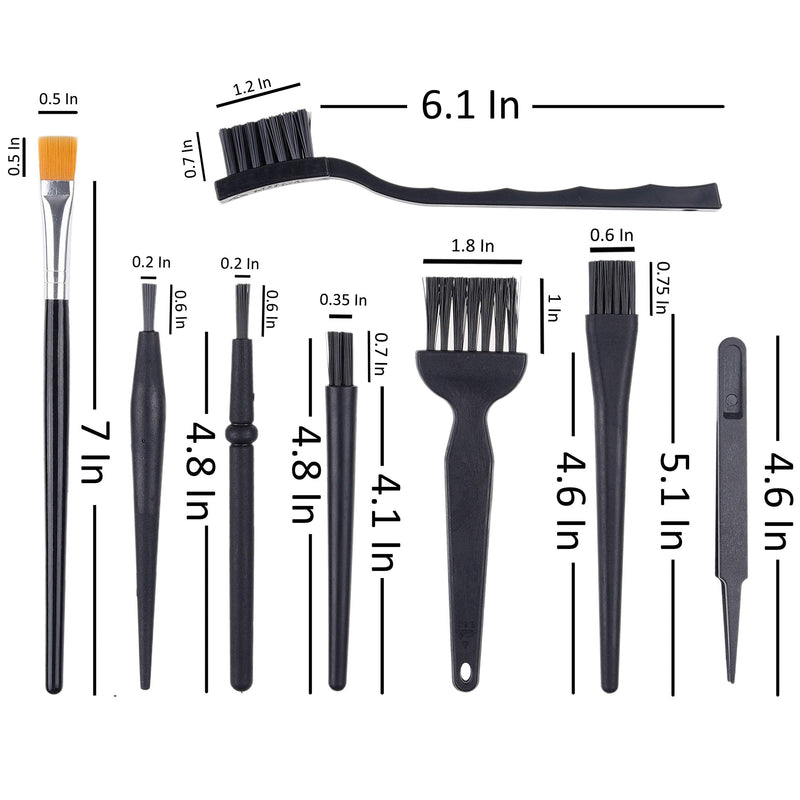 CamKix Multi-Purpose Brushes (Black) - 9 Pack - 7X Multi-Sized Brushes, 1x Anti-Static Tweezers, 1x Cleaning Cloth - Small Gaps - Computers, Keyboards, PCBs, Vents, Car Interior, Window Track