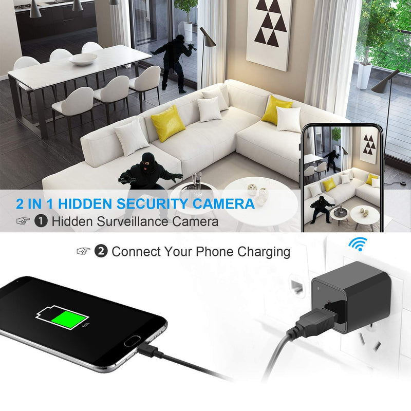 Hidden Camera Charger WiFi,USB Spy Camera Charger,Spy Cameras Wireless Hidden 1080P HD Live Streaming with App, Nanny Cam Motion Activated, with 32GB MicroSD Card Class 10 BLACK01