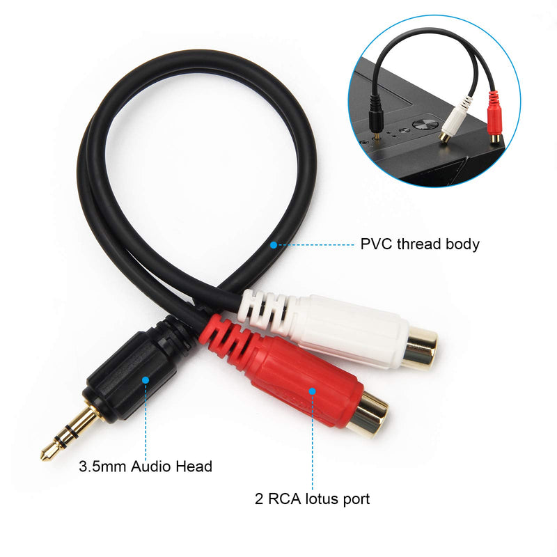 Adecco LLC 3.5mm Gold 1/8 Stereo Mini Jack Male to 2 Female RCA Adapter Audio (Male to 2 Female)