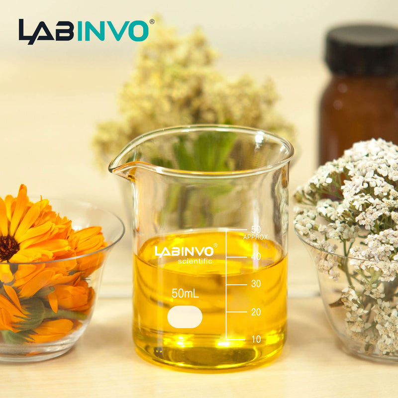 LABINVO Low Form Graduated Glass Beaker, 10pcs of Vol.50ml, 3.3 Borosilicate Glass, IN-BKL50 10 PCS of 50 mL