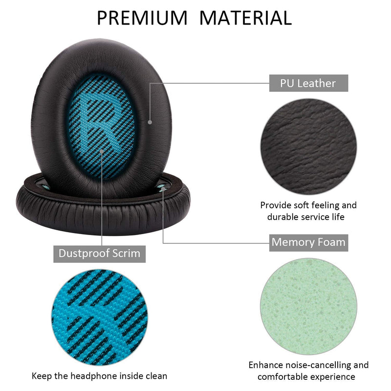 [AUSTRALIA] - Replacement Ear Pad Cushion Memory Foam Ear Cup Repair for Bose Headphones Quiet Comfort 2 Qc2, Qc15, 25 Qc25, Ae2, Ae2I, Ae2W Headphone (Black 2) Black 2 