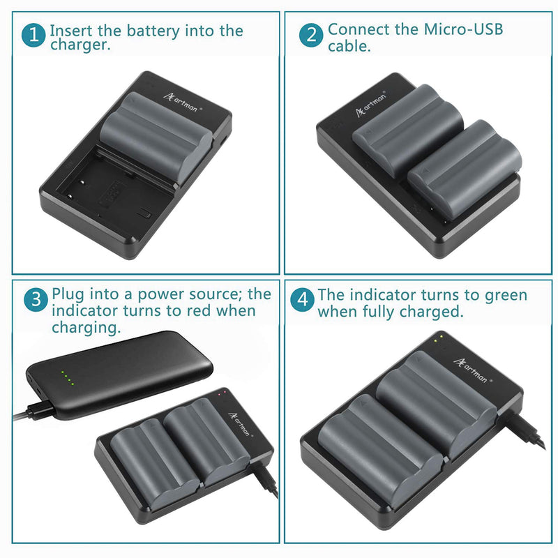 Artman 2-Pack BP-511/BP-511A 2200mah Batteries and Dual Micro USB Charger for Canon EOS 5D, 50D, 40D, 20D, 30D, 10D, Digital Rebel 1D, D60, 300D, D30, G5, Pro 1, G2, G3, G6, G1, Pro90