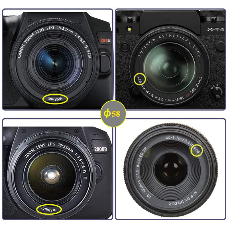 [2Packs]58mm Snap-On Lens Cap for Canon EOS 2000D（Rebel T7）w/ EF-S 18-55mm f/3.5-5.6，EF-S 55-250mm f/4-5.6 Lens，for Nikon AF-P DX NIKKOR 70-300mm f/4.5-6.3G and Other 58mm Lens