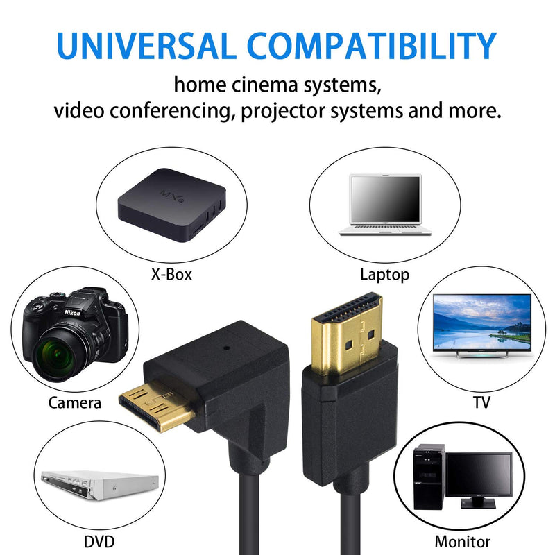 Duttek Mini HDMI to Standard HDMI Cable, HDMI to Mini HDMI Cable, Ultra-Thin UP Angled 90 Degree Mini HDMI Male to HDMI Male Cable Support 4K Ultra HD, 1080p, 3D(HDMI 2.0) (15cm/6 inch) UP Angled 15cm