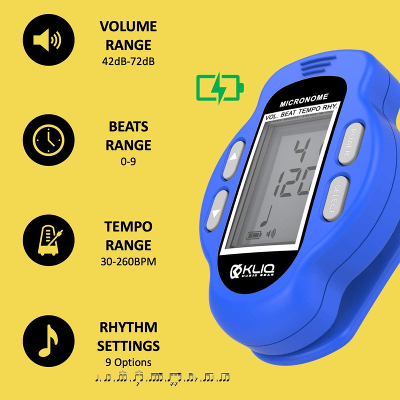 [AUSTRALIA] - KLIQ MicroNome - Digital Clip-on Metronome (USB Rechargeable) - Blue 