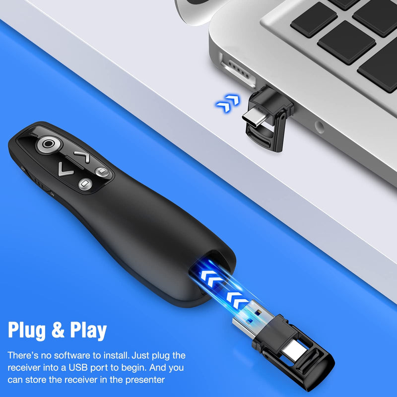 2-in-1 USB Type C Presentation Clicker Wireless Presenter Remote for PowerPoint, Powerpoint Clicker with Hyperlink & Volume Control PowerPoint Slide Advancer for Mac, Computer, Laptop Type-C+USB