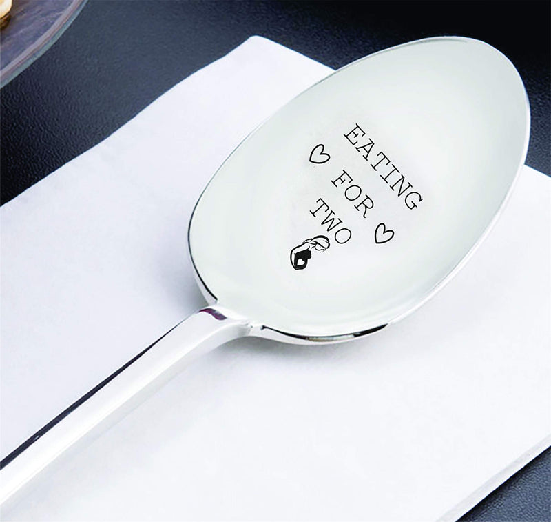 Eating For Two With Little Heart- Cute Spoon - Engraved Spoon - Sweet Baby Shower Gift Idea- Best Selling Item -Engraved Unique Gift Ideas - Spoon Gift