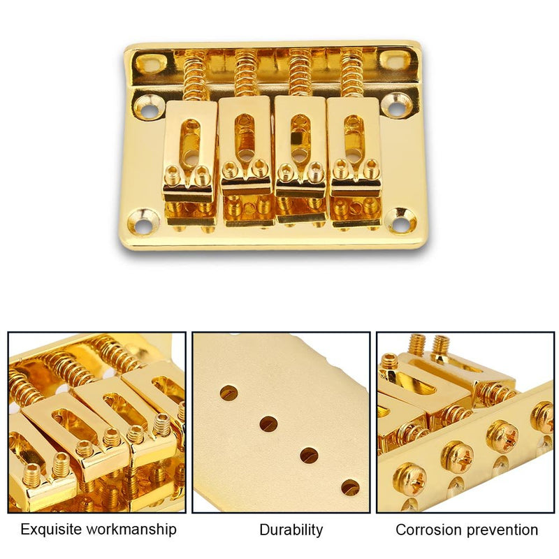 Guitar Bridge, Durable 4-String Saddle Bridge, Orrosion Prevention and Durability, Compatible for Electric Guitar, Electric Bass and Ukulele(Gold)