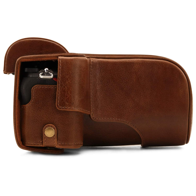 MegaGear Ever Ready Genuine Leather Camera Case Compatible with Nikon Z50 (50-250mm) Brown
