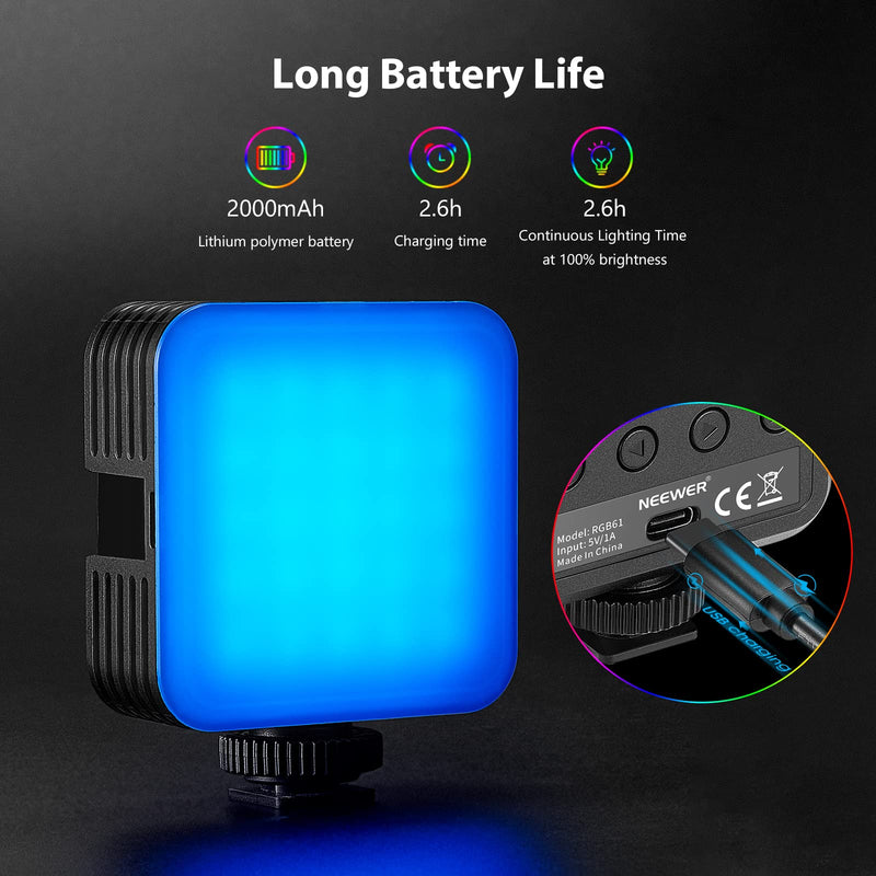 [AUSTRALIA] - Neewer Magnetic RGB Video Light, 360° Full Color RGB61 LED Camera Light with 3 Cold Shoe Mounts/CRI 97+/20 Scene Modes/2500K-8500K/2000mAh Rechargeable Portable Photography Lighting 