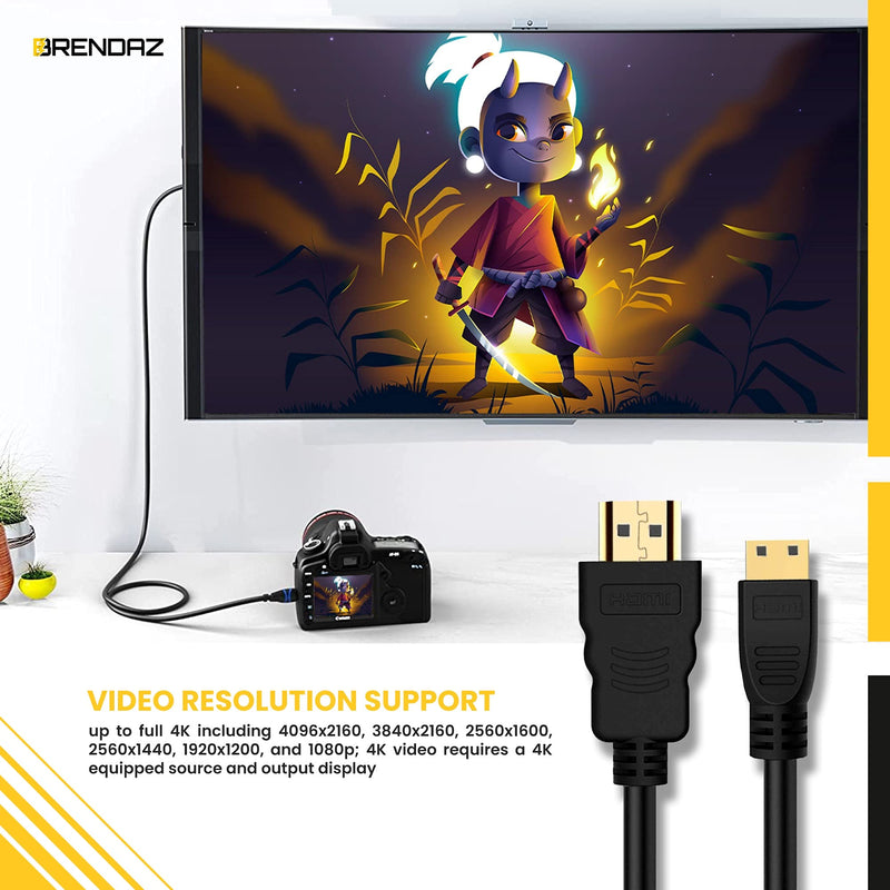 BRENDAZ Mini HDMI to HDMI Cable 4K – High Speed HDMI 2.0 Cable Compatible for Connecting Canon VIXIA HF R800, HF G50 UHD 4K Camcorder to a TV or Monitor (10-Feet) 10-Feet