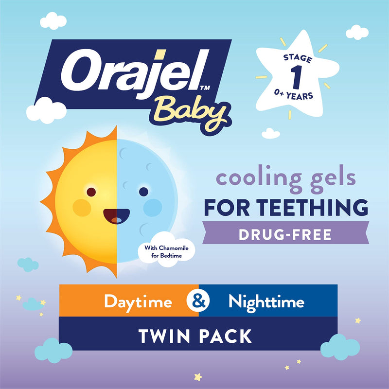 Orajel Baby Daytime and Nighttime Non-Medicated Cooling Gels for Teething, 2 tubes, 0.18 oz each