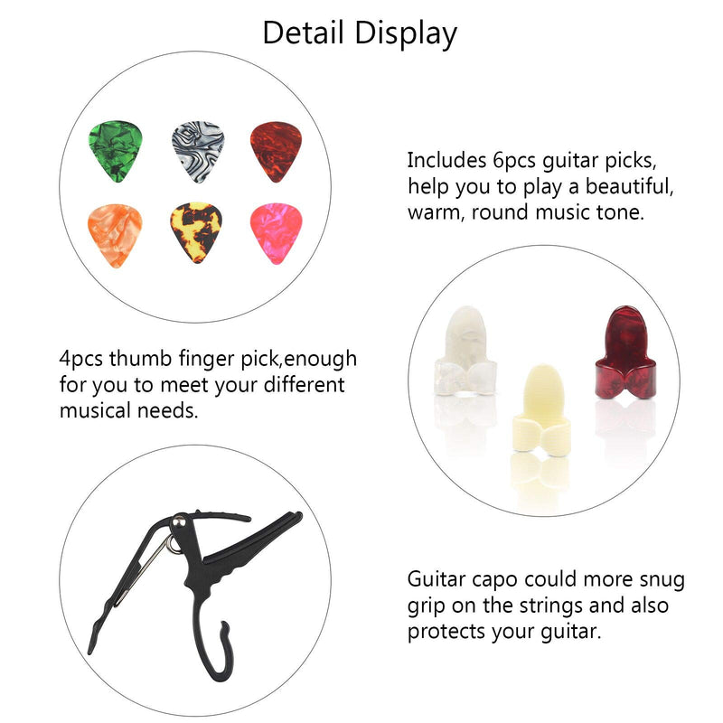 CHALA Guitar Accessories Kit,Profession Tool with Guitar Pick,Finger Protector,Metal Binder Clip,Finger Thumb Pick,Guitar Capo,Guitar Pick Bag,Tuner for Beginners Ukulele String Instrument Player