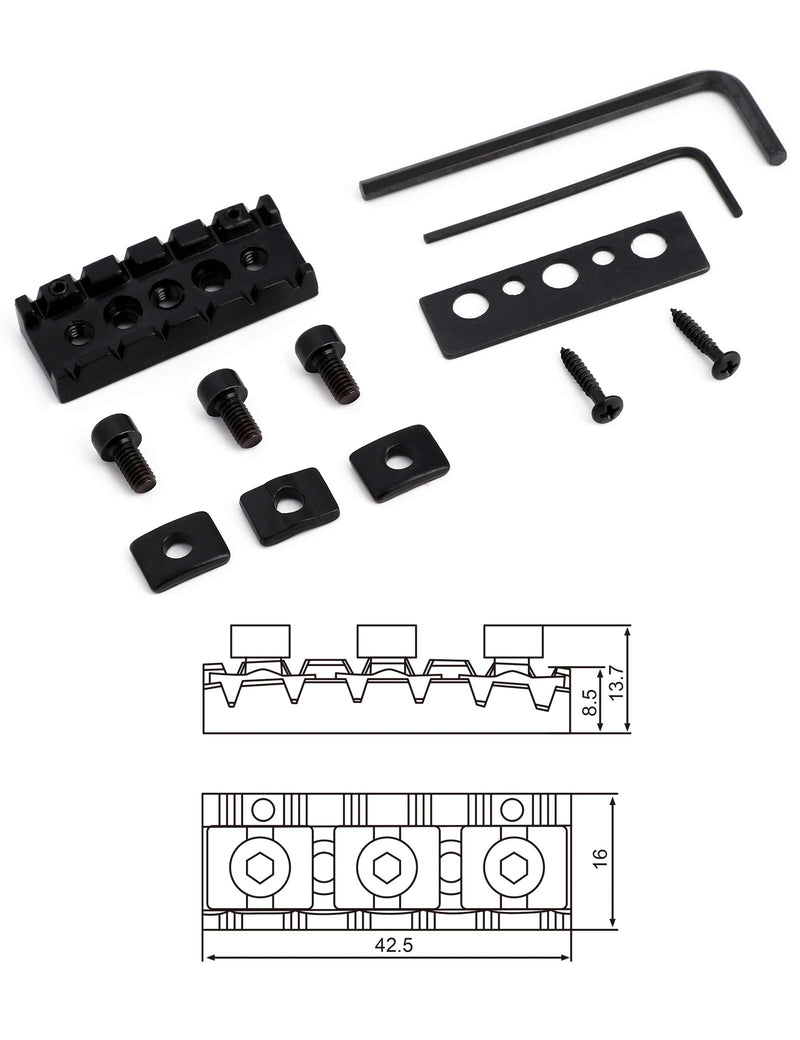 Holmer Guitar String Locking Nut for Flord Rose Style Adjustable Height Locking Guitar Tremolo Bridge with Mounting Screw Shims and Wrench Black.