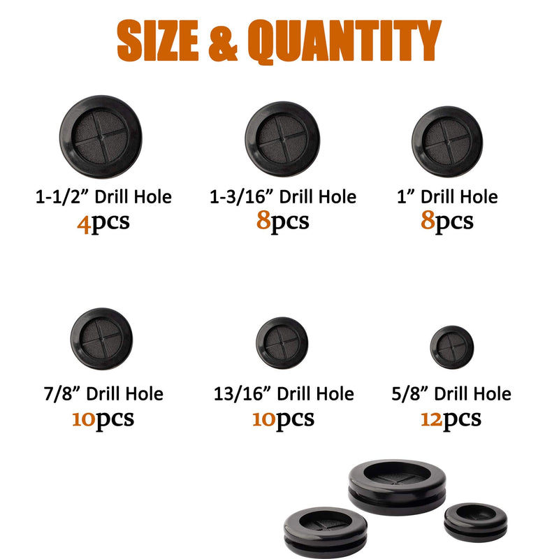 [AUSTRALIA] - ISPINNER 52pcs 6 Sizes Rubber Grommet, Double Sided Round Rubber Hole Plug, Drill Hole 5/8" 13/16" 7/8" 1" 1-3/16" 1-1/2" (Black) Black 