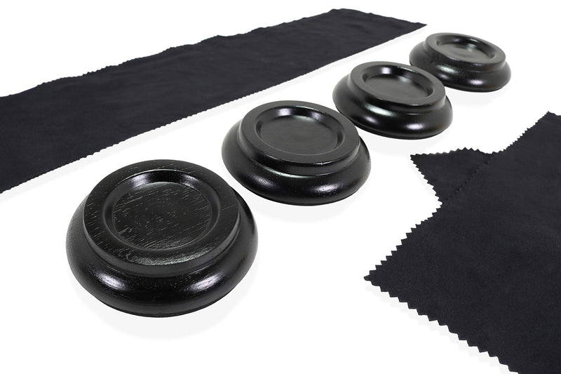 ESG Caster Cups for Upright Piano - Set of 4 Black Non-Slip Pads with Anti-Noise EVA Foam Mat Protector - Complete with Cleaning Cloth and Keyboard Cover