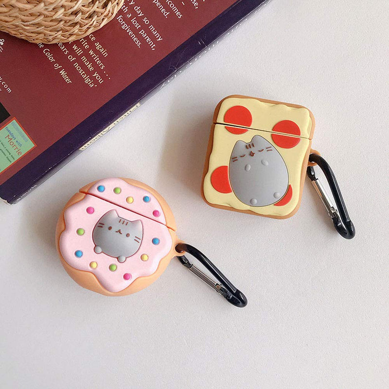 TOUBN Airpods Charging Case, Creative Cute Playing Cat Design Wireless Bluetooth Earphone Cover, Soft Silcone Anti-Scratch Full Protective Skin For Airpods 1 & 2 With Hook Playing Cat Bread