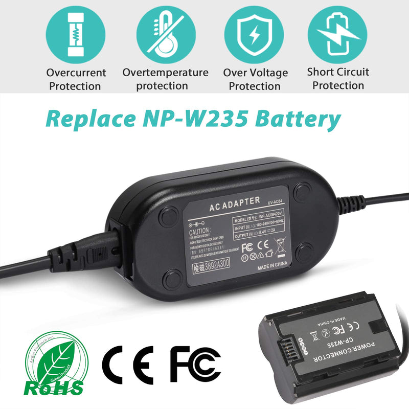 Camera AC Power Adapter CP-W235 DC Coupler Charger Kit Replace NP-W235 Battery fit for Fujifilm X-T4 Camera