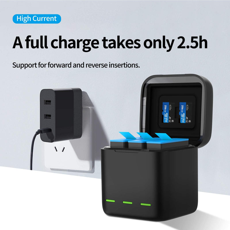 TELESIN Magnetic Triple Charger Battery Storage Charging Box with Hero 10/9 Battery Pack, USB Type-C Cable for GoPro Hero 10/9 Black Action Cameras (Charger + 3 Batteries) Charger + 3 batteries