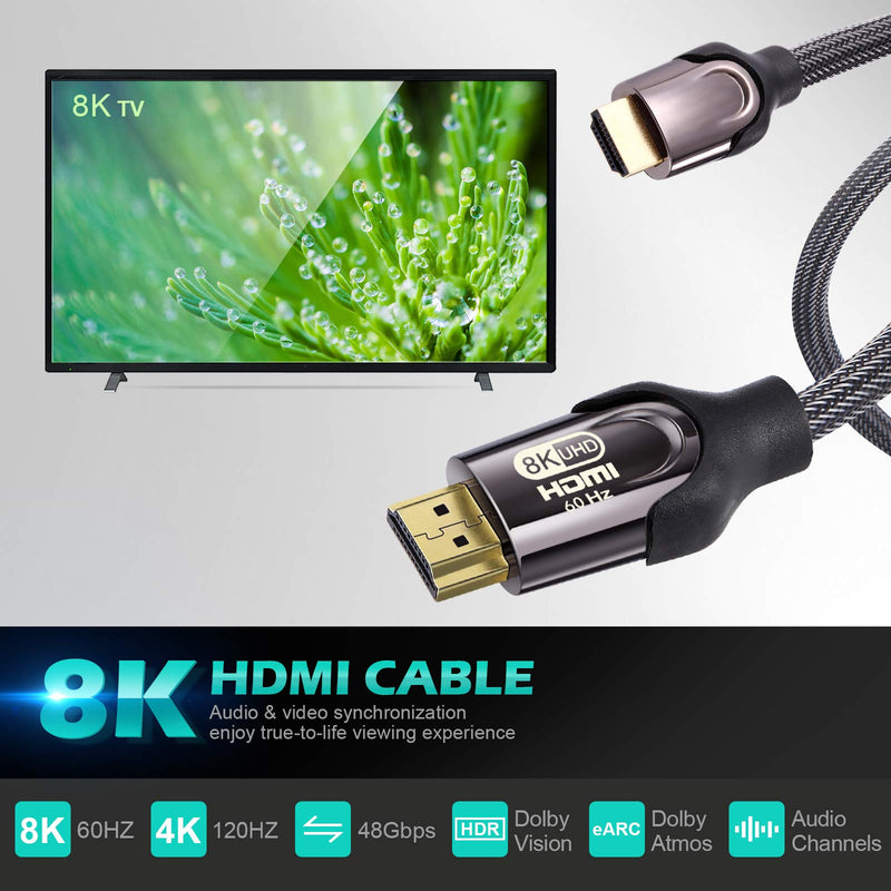 8K HDMI Cable 10FT, HDMI 2.1 48Gbps High Speed HDMI Cord 8K@60Hz HDCP 2.2, 4:4:4 HDR, eARC, 4K@120Hz, Compatible with PS5/PS4, Xbox, 8K TV, Blu-ray, Monitor, RTX 3080 3090, Xbox Series X (10 Feet) 10 Feet