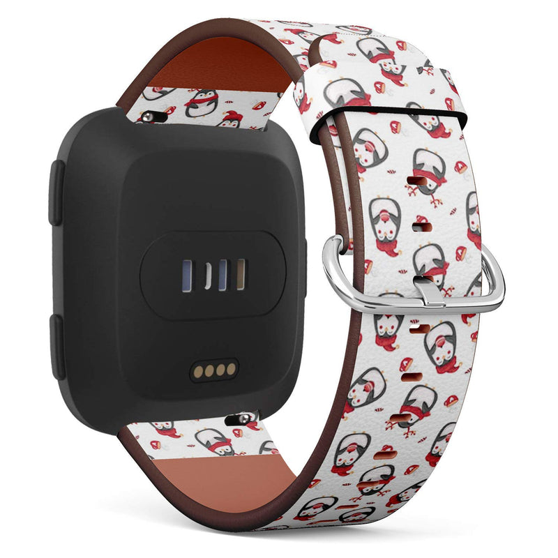 Compatible with Fitbit Versa, Versa 2, Versa Lite, Leather Replacement Bracelet Strap Wristband with Quick Release Pins // Merry Christmas Penguins