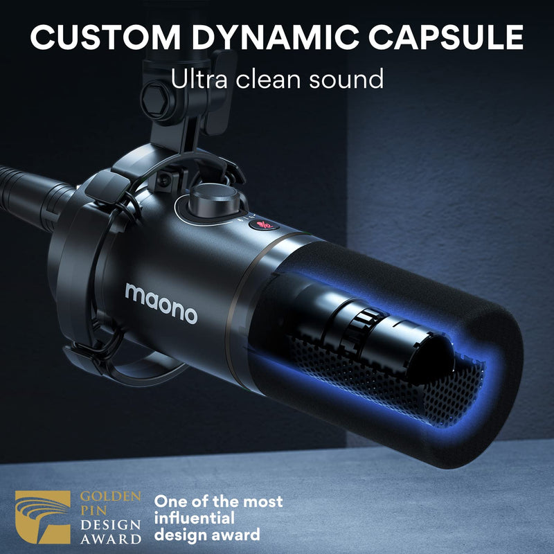 MAONO XLR/USB Podcast Microphone, PC Dynamic Microphone for Recording, Streaming, Gaming & Voice-Over, Metal Mic with Software, Tap-to-Mute, Headphone Jack, Gain Knob & Volume Control-PD200X