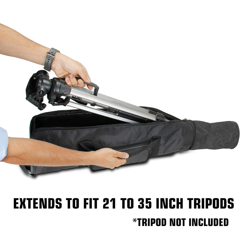 USA Gear Padded Tripod Case Bag - Holds Tripods from 21 to 35 inches - Adjustable Size Extension, Storage Pocket and Shoulder Strap for Professional Camera Accessories and Photo Carrying Needs (Black) Black