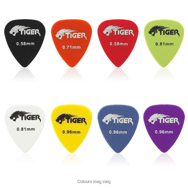 Tiger Pack of 100 Guitar Picks - Variety of Gauges and Colours & Tiger Music GACAPO3 Trigger Capo for Guitar - Black