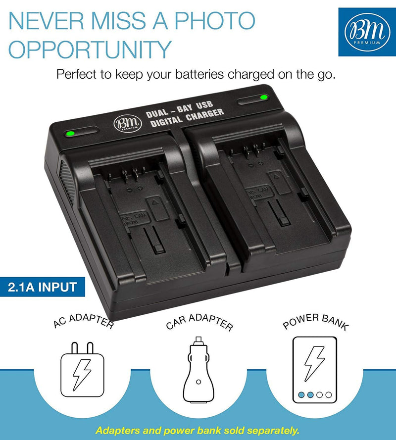 BM Premium BP718, BP727 USB Dual Battery Charger for Canon HFR80, HFR82, HFR800, HFR70, HFR72, HFR700, HFM500, HFR30, HFR32, HFR300, HFR40, HFR42, HFR400, HFR50, HFR52, HFR500, HFR60, HFR62, HFR600