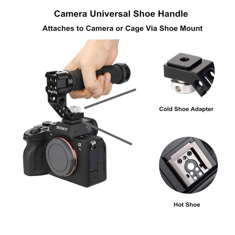 MAGICRIG Hot Shoe Top Handle Grip with 3 Cold Shoe Mounts for Canon R6 M50 Camera to Mount Microphone, LED Light, Monitor rubber grip