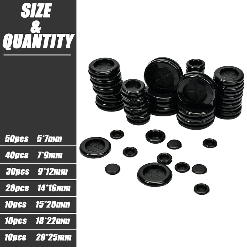 Canitu 170Pcs Rubber Grommet, Double Sided Round Rubber Plug Hole Grommets Kit 7 Sizes Drill Hole Firewall Electrical Gasket for Protecting Cable Wire Hole Plug Assortment Automotive Supply 170Pcs Double Sided Rubber Grommet
