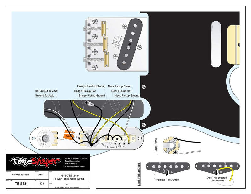 ToneShaper Guitar Wiring Kit, For Fender Telecaster, SS3 (4-Way ToneShaper Wiring)