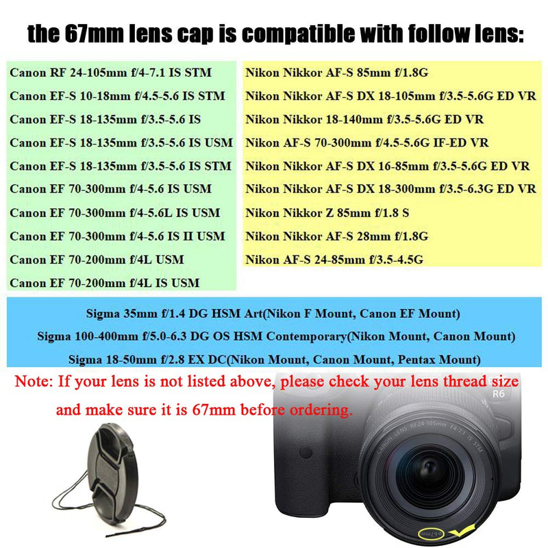Center Pinched R5 R6 Lens Cap for Canon RF 24-105 mm f/4L and RF 24-105mm f/4-7.1 Lens for Canon EOS R5 R6 EOS R RP Digital Camera, Fire Rock Snap-On 67mm+77mm Camera Lens Cap-1+1Packs