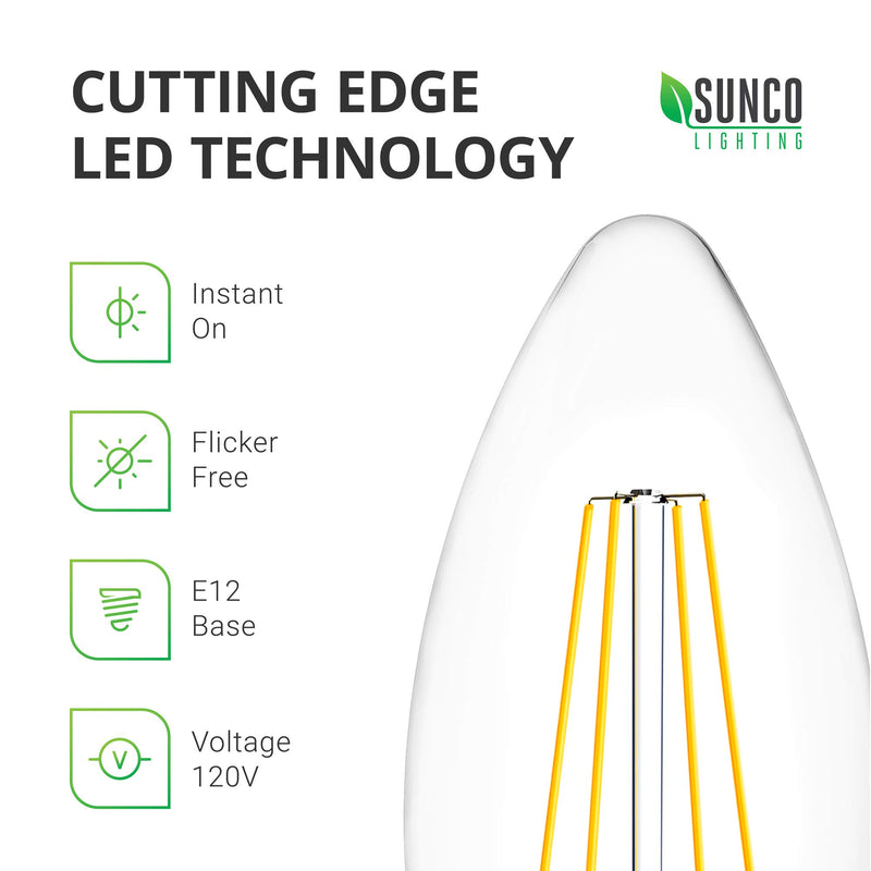 Sunco Lighting 10 Pack B11 LED Candelabra Bulb, Dusk-to-Dawn, 5W=40W, 4000K Cool White, Edison Vintage Filament, 500 LM, E12 Base, Outdoor Decorative Light for Sconces - UL