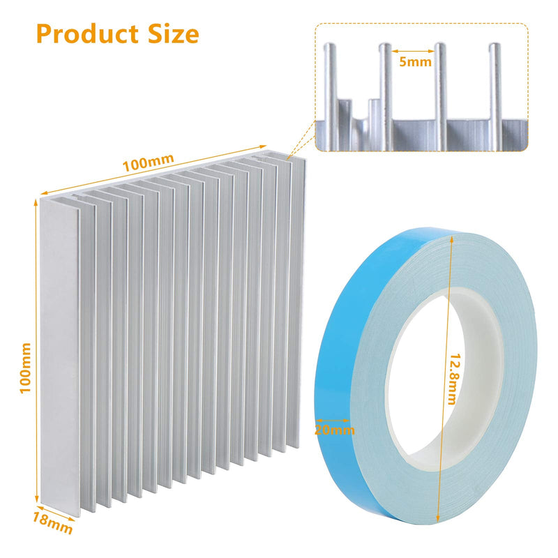 [AUSTRALIA] - ESUMIC Aluminum Heat Sink Heat Sink Module 16 Heat Sinks for high-Power Transistor semiconductor Devices 100x100x18mm and 1roll 20mm x 25m Double-Sided Adhesive Thermal Conductive Tape 