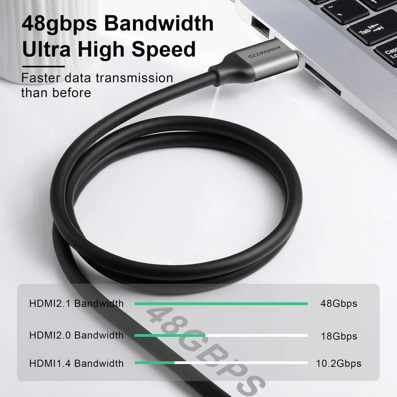 ANNNWZZD 8K HDMI Cable, HDMI 2.1 Cable High Speed 48Gbps 8K@60Hz (7680x4320) 4:4:4 HDR HDCP 2.2 e ARC PS4 Xbox(6ft, Black)