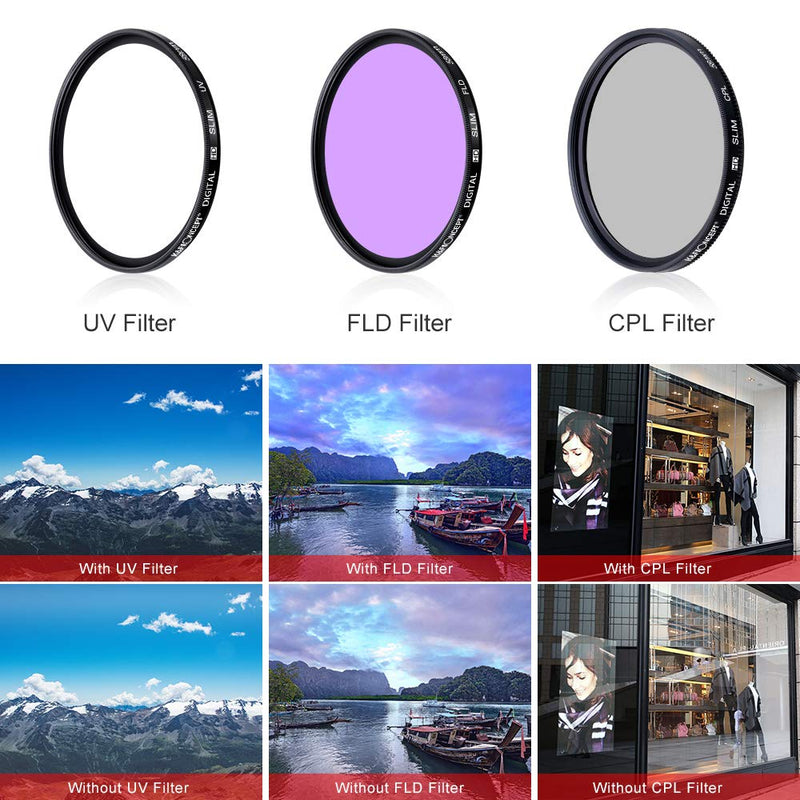 [AUSTRALIA] - K&F Concept 58mm UV CPL FLD Graduated Filter Lens Accessory 9pcs Filter Kit UV Protector Circular Polarizing Filter + Microfiber Lens Cleaning Cloth + Petal Lens Hood + Filter Bag Pouch 