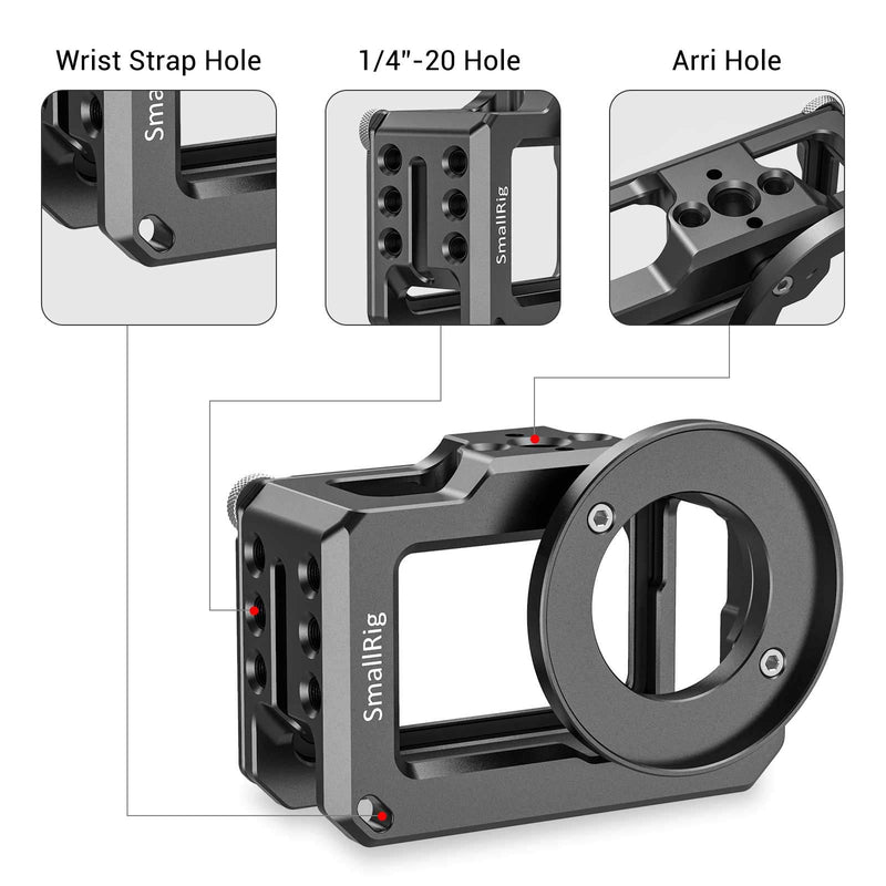 SMALLRIG Video Vlogging Camera Frame Cage for DJI Osmo Action Camera with 1/4” and 3/8” Thread Locating Holes Compatible with 52mm Adapter for Lens, Prevent The Screen from Scratching - CVD2360